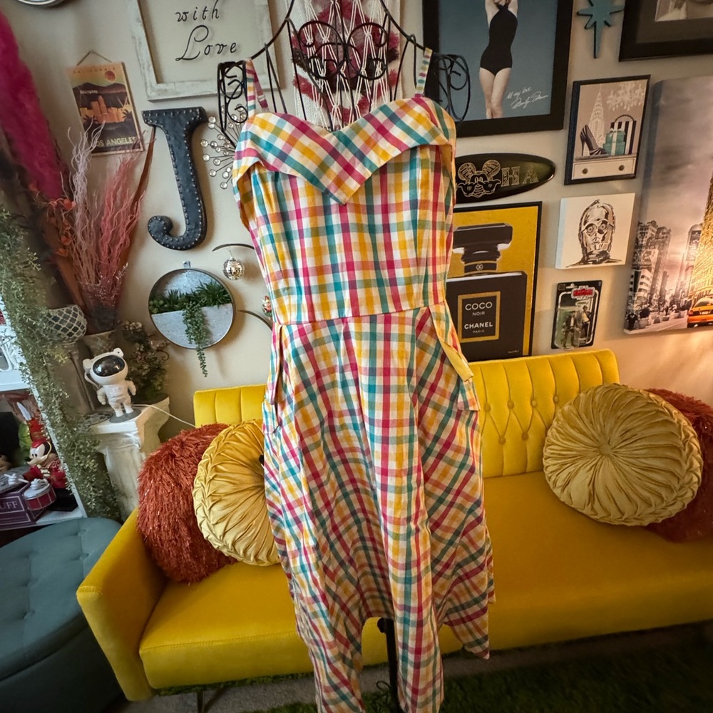 Voodoo Vixen Multicolor Plaid Strapless Midi Dress